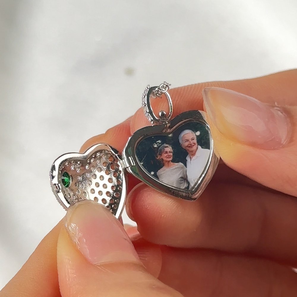 Personalized Birthstone Photo Heart Locket Necklace Dainty Jewelry Anniversary Birthday Valentine's Day Gift for Women 3