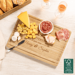 Henkilökohtainen kaiverrettu nimi Design FSC Bambu Charcuterie leikkuulauta numero vuosi ja mehu Groove Housewarming häät lahja pari