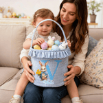 Personalizado lindo conejito de nacimiento de flores de tela escocesa cesta de Pascua con el nombre de Pascua Caza del Huevo de Pascua de Regalo para Niños Niñas
