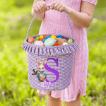 Personalizado lindo conejito de nacimiento de flores de tela escocesa cesta de Pascua con el nombre de Pascua Caza del Huevo de Pascua de Regalo para Niños Niñas