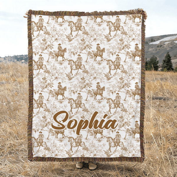 Personalised Retro Western Cowboy Style Soft Tassel Throw Blanket with Name Home Decor Birthday Anniversary Gift for Women Cowboy Lovers