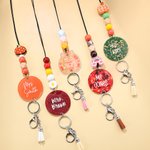 Personalised Flower Pumpkin Snowflake Tassel Bead Lanyard with Text Teacher's Day Back to School Gift for Teacher