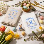 Personalised Bow Wreath Peter Rabbit Initial Linen Napkin with Name Table Decoration Easter Gift for Kids Family Friends