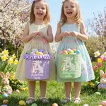 Henkilökohtainen söpö Bunny Flower Initial Plaid pääsiäiskori nimi ja röyhelöt munat metsästys osapuoli pääsiäislahja lapsille
