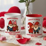 Spersonalizowany kubek ceramiczny Cute Dwarf Couple Heart Rose 11 oz 15 oz z imieniem i rokiem Walentynkowy prezent urodzinowy dla pary