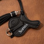 Personalized Saddle Design PU Leather Bag Charm Ornament with Name and Tassel Horseback Riding Birthday Gift for Horse Riders Lovers