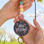 Personalised Flower Pumpkin Snowflake Tassel Bead Lanyard with Text Teacher's Day Back to School Gift for Teacher