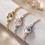 Personalizada piedra de nacimiento de circón en forma de corazón foto pulsera brazalete con nombres Dainty Joyería Cumpleaños Día de San Valentín Aniversario de regalo para la pareja