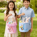 Personalizado lindo conejito de nacimiento de flores de tela escocesa cesta de Pascua con el nombre de Pascua Caza del Huevo de Pascua de Regalo para Niños Niñas