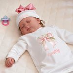 Personalised 100% Cotton Bow Flower Soft Baby Girl Onesie Bodysuit Hat with Name Baby Shower Birthday Gift for Newborns New Parents