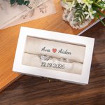Boîte à bagues en bois élégante et personnalisée avec noms et coussin de protection pour bague Cadeau de mariage et de fiançailles pour couple de mariés