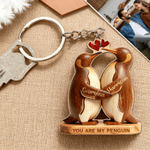 Personalized You Are My Penguin Wooden Keychain with Name Valentine's Day Birthday Anniversary Gift for Couple Boyfriend Girlfriend