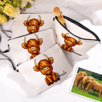 Gepersonaliseerd schattig Highland koe linnen make-up tasje met naam en polsbandje verjaardagscadeau voor Highland koe liefhebbers vrouwen