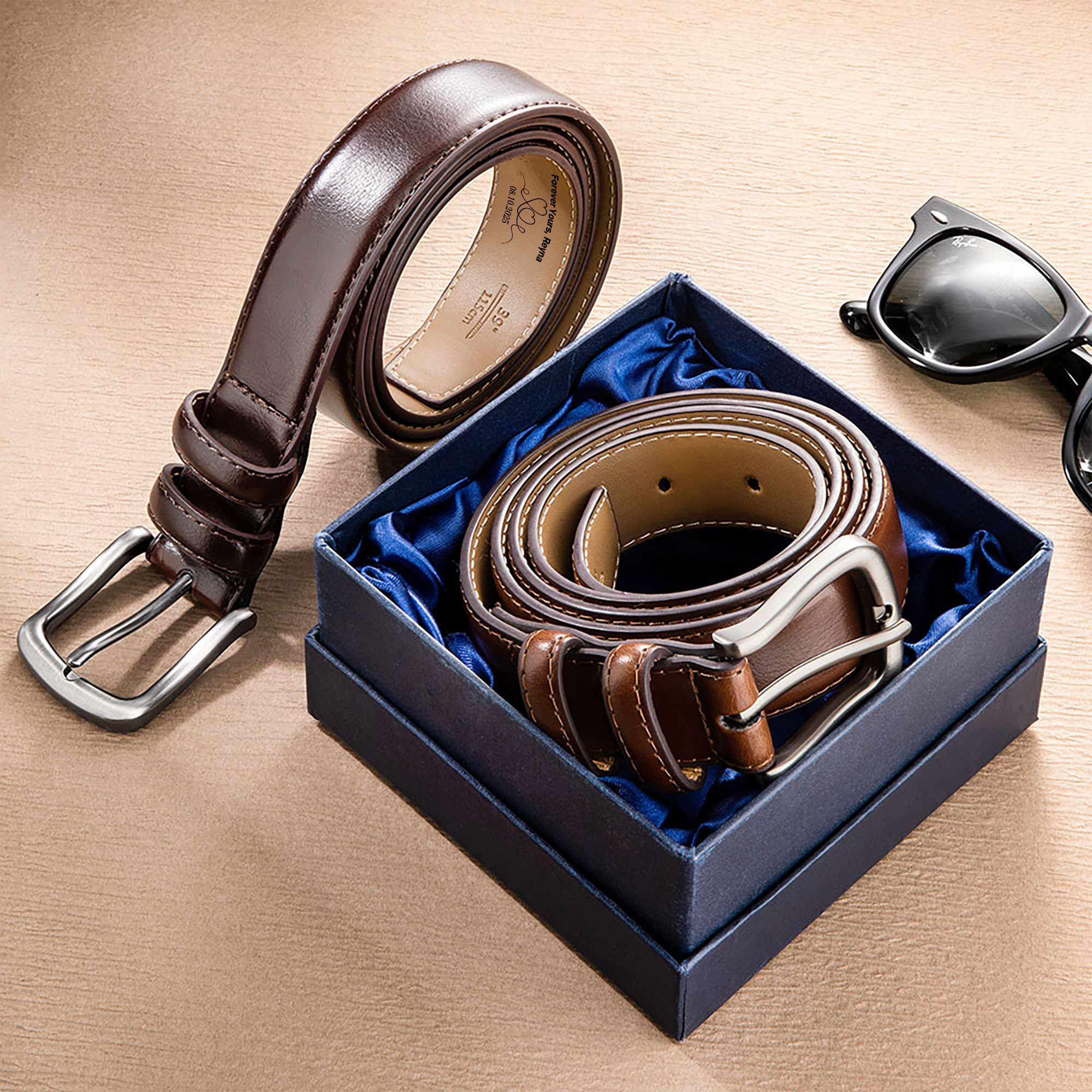 Ceinture en cuir gravée pour homme