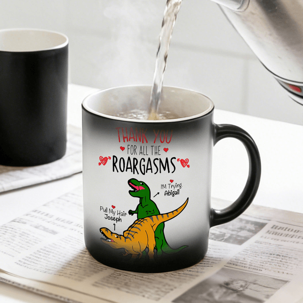 Personalized Funny Dinosaur Design 12 oz Thermochromic Ceramic Coffee Mug with Name Birthday Valentine's Day Gift for Couple