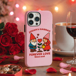 Spersonalizowane etui na telefon Cute Dwarf Couple Heart Rose TPU z imieniem na iPhone'a do codziennego użytku Walentynkowy prezent rocznicowy dla par