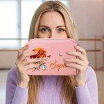 Personalizado Multicolor Gemstone Birth Flower PU Leather Makeup Bag with Name and Zipper Travel Essentials Birthday Gift for Women