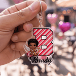 Spersonalizowany akrylowy brelok do kluczy z imieniem i nazwiskiem Angel Cupid Heart Stripe Codzienne użytkowanie Rocznica Walentynki Prezent dla pary Chłopak Dziewczyna