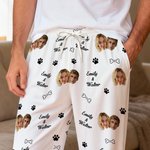 Gepersonaliseerde fotolijst gezichtsfoto's pyjama voor volwassenen Set met namen en datum Dagelijks dragen Valentijnsdag Verjaardagsgeschenk voor koppel