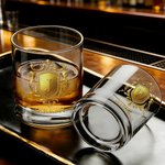Personalized Golden Shield Initial Name 10 oz Rock Whiskey Glass Old Fashioned Anniversary Birthday Gift for Man Bartender Whiskey Enthusiast