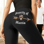 Personalised Property of Skull Arrow High-Waist Yoga Leggings with Name Daily Outfit Birthday Gift for Girlfriend Woman