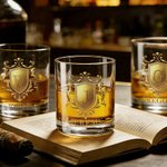 Personalized Golden Shield Initial Name 10 oz Rock Whiskey Glass Old Fashioned Anniversary Birthday Gift for Man Bartender Whiskey Enthusiast