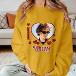 Gepersonaliseerd sprankelend glitter hart-vormig foto T-shirt Sweatshirt met naam Valentijnsdag Verjaardagscadeau voor echtpaar Man Vrouw