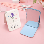 Personlig Kristall Födelse Blomma Fjäril PU Läder Makeup Spegel med Namn Vikbar Resa Viktig Födelsedag Jubileum Present för Kvinnor