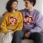 Gepersonaliseerd sprankelend glitter hart-vormig foto T-shirt Sweatshirt met naam Valentijnsdag Verjaardagscadeau voor echtpaar Man Vrouw