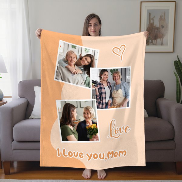 Personalized Colourblock 3-9 Photos Soft Throw Blanket with Text Home Decor Christmas Anniversary Birthday Gift for Family Friends