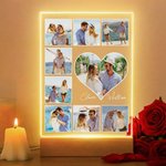 Personalized Heart 5-9 Photos Acrylic LED Night Light with Name and Wooden Base Home Decor Valentine's Day Anniversary Gift for Couple