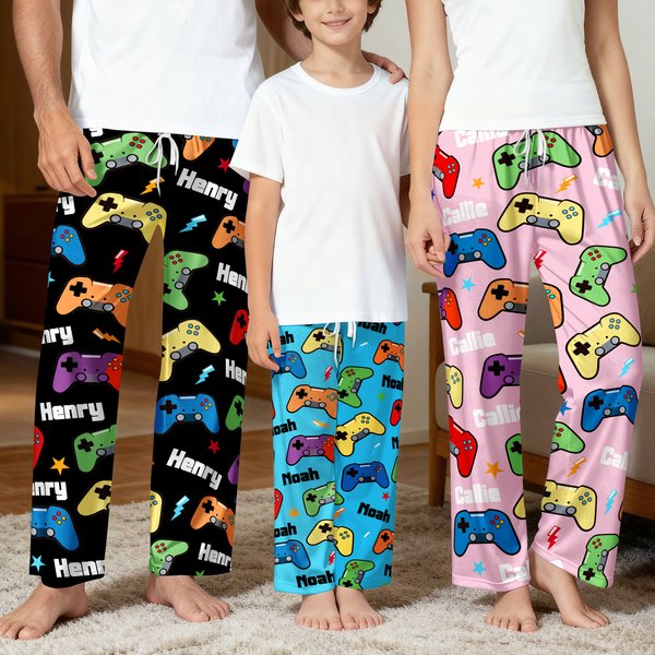 Gepersonaliseerde Multi-Color Gamepad Pyjama Broek met Naam en Koord Grappig Game Thema Dagelijks Dragen Cadeau voor Familie Vrienden