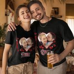 Gepersonaliseerd sprankelend glitter hart-vormig foto T-shirt Sweatshirt met naam Valentijnsdag Verjaardagscadeau voor echtpaar Man Vrouw