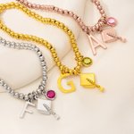 Personalized Graduation Cap Birthstone Initial Charm Beaded Bracelet Dainty Jewellery Well Done Graduation Gift for Graduates