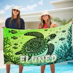 Serviette de plage en microfibre personnalisée avec nom et motif tortue de mer - Cadeau d'anniversaire pour la famille et les amis