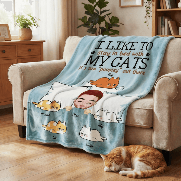 Manta personalizada de dibujos animados de gatos con 1-10 nombres de mascotas y nombre del propietario Decoración del hogar Regalo de cumpleaños para los amantes de los gatos