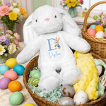 Giocattolo di peluche personalizzato con il nome del coniglietto iniziale di Pasqua, regalo di compleanno per bambini.