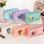 Personalizado Multicolor Gemstone Birth Flower PU Leather Makeup Bag with Name and Zipper Travel Essentials Birthday Gift for Women