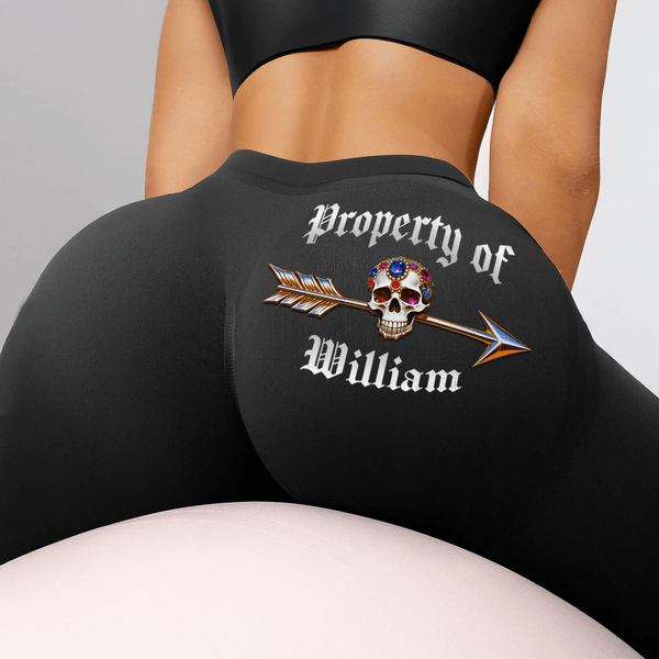 Personalized Property of Skull Arrow High-Waist Yoga Pants with Name Daily Outfit Birthday Gift for Girlfriend Woman