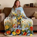 Personalisierte Ölmalerei Stil Kreuz Blume weiche Decke mit Namen Christian Geburtstag Ostern Geschenk für Christen
