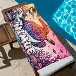Serviette de plage en microfibre personnalisée avec nom et motif tortue de mer - Cadeau d'anniversaire pour la famille et les amis