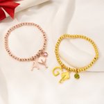 Personalized Graduation Cap Birthstone Initial Charm Beaded Bracelet Dainty Jewellery Well Done Graduation Gift for Graduates