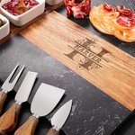 Personalized Engraved Floral Monogram Acacia Marble 11 Pcs Cutting Board Coaster Set with Bowl and Spoon Housewarming Gift for Family