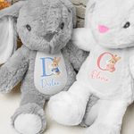 Giocattolo di peluche personalizzato con il nome del coniglietto iniziale di Pasqua, regalo di compleanno per bambini.