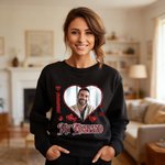 Gepersonaliseerd sprankelend glitter hart-vormig foto T-shirt Sweatshirt met naam Valentijnsdag Verjaardagscadeau voor echtpaar Man Vrouw