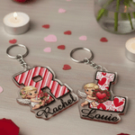 Spersonalizowany akrylowy brelok do kluczy z imieniem i nazwiskiem Angel Cupid Heart Stripe Codzienne użytkowanie Rocznica Walentynki Prezent dla pary Chłopak Dziewczyna