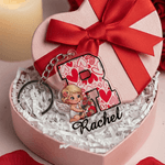 Personalised Angel Cupid Heart Stripe Design Acrylic Keychain with Name Daily Use Valentine's Day Anniversary Gift for Couple Boyfriend Girlfriend