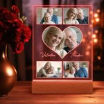 Personalized Heart 5-9 Photos Acrylic LED Night Light with Name and Wooden Base Home Decor Valentine's Day Anniversary Gift for Couple