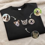 Personalized Embroidered 1-3 Pet Portrait Soft T-shirt Sweatshirt Hoodie with Names Holiday Birthday Gift for Pet Lover Owners