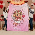 Spersonalizowany miękki koc z imieniem i nazwiskiem Heart Rose Cute Cupid Home Decor Walentynkowy prezent rocznicowy dla pary